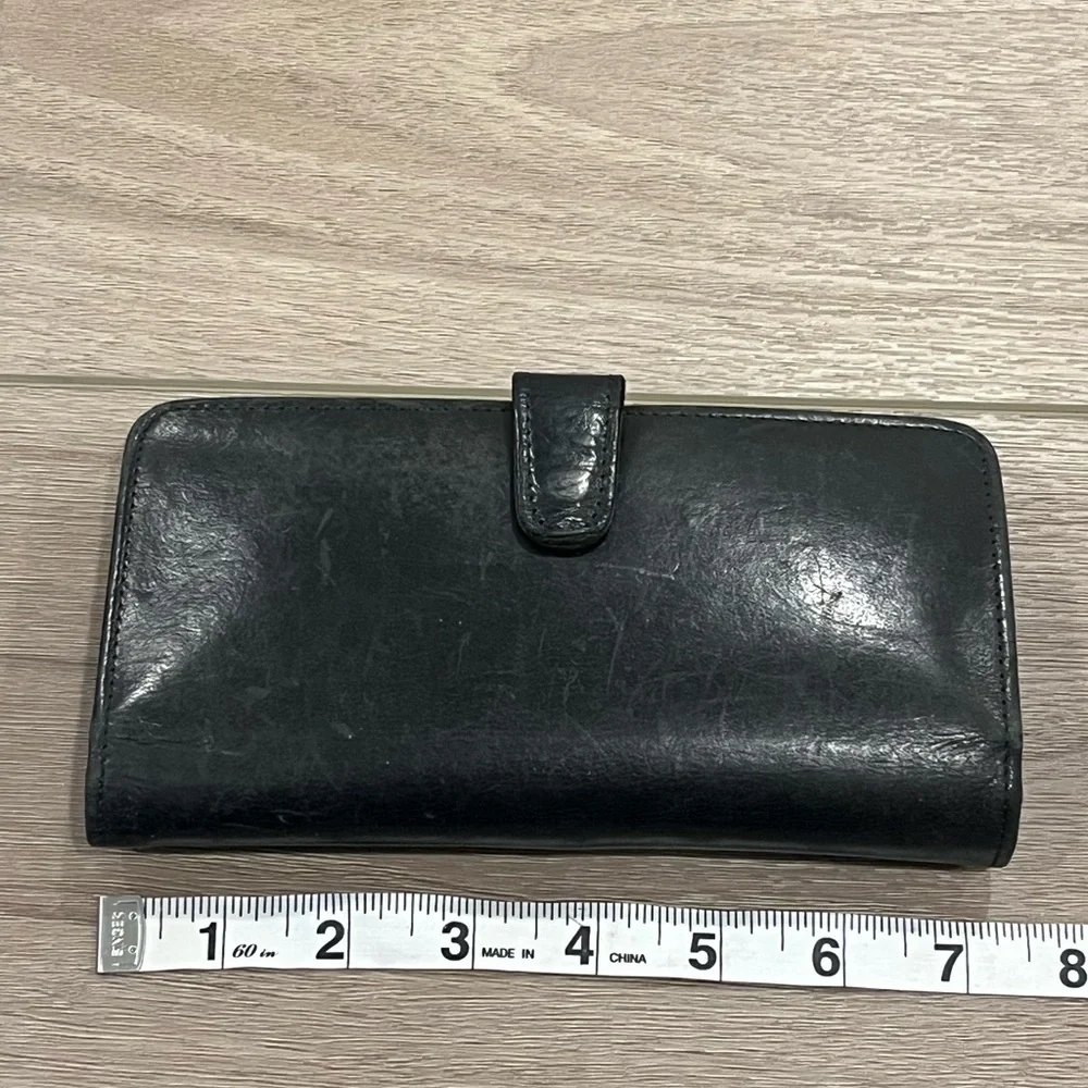 VTG Coach Black Leather Long Bifold Kiss Lock Continental Wallet Coin Checkbook